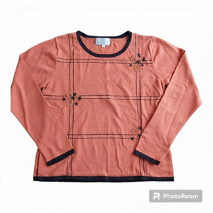 T.d. Fashions Women's Copper Knit Long Sleeved Shirt With Beaded Flowers-Size S